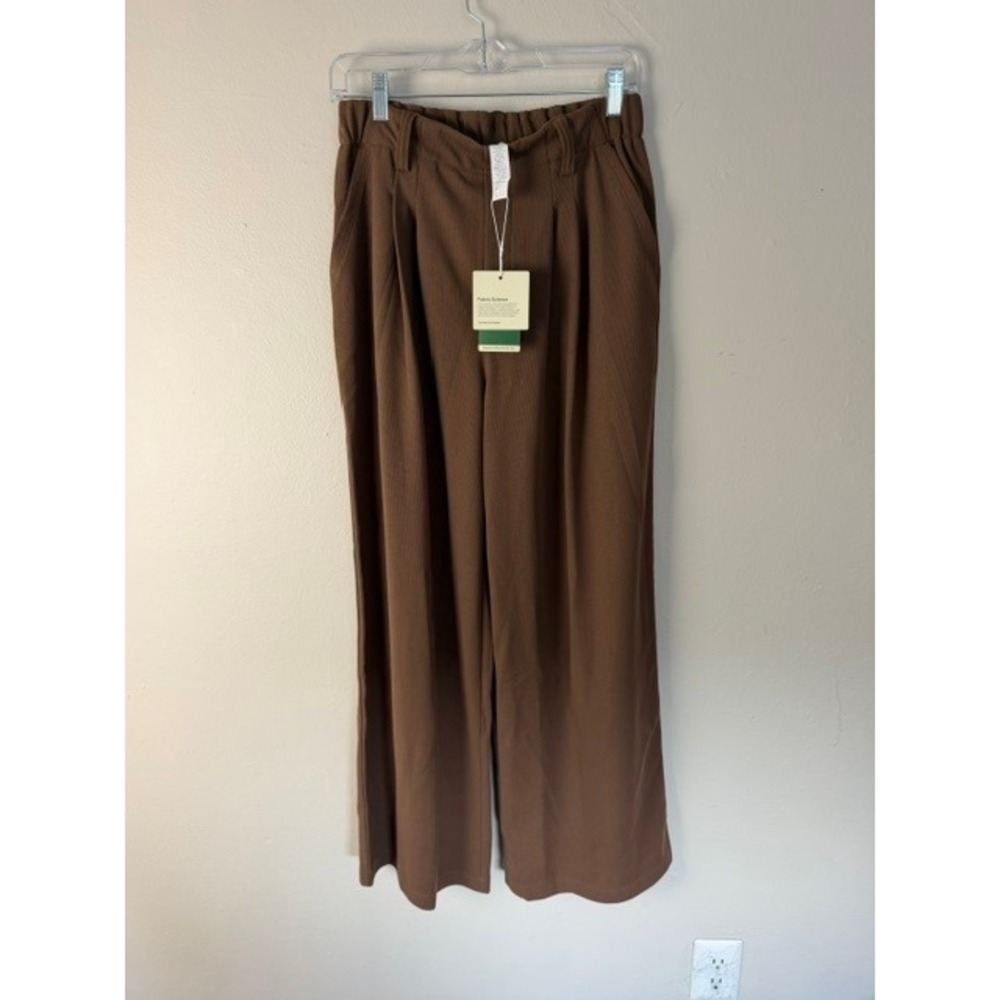 Halara Brown Wide Leg Waffle Knit Pleated Trousers Pants M 02727902